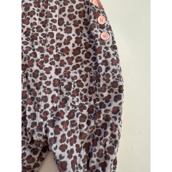 Baby Boden Leopard Print Romper 3-6M | Baby Girl Overalls Jumpsuit Pink Corduroy - Picture 4 of 7